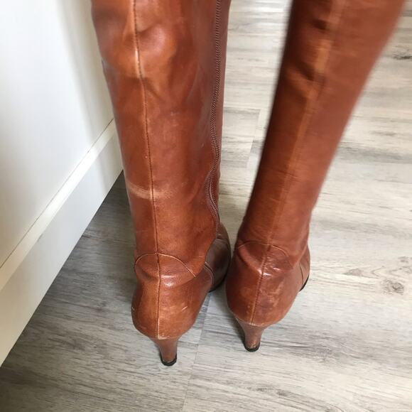 Bolo by BORN Tall Leather Brown High Heel Boots With Side Zipper.  Size 9. - Picture 8 of 15